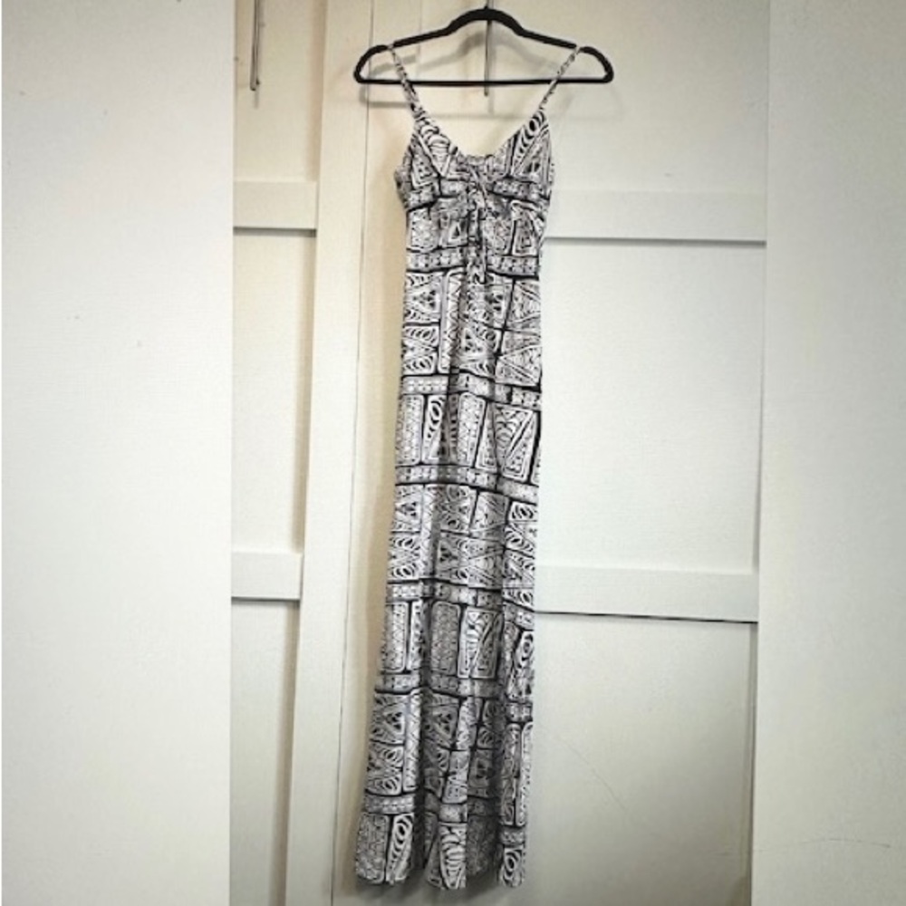 Sundress O’NEILL Maxi Dramatic Blk White Batik Adjust Strap Cotton Sz S/P S - Picture 2 of 16